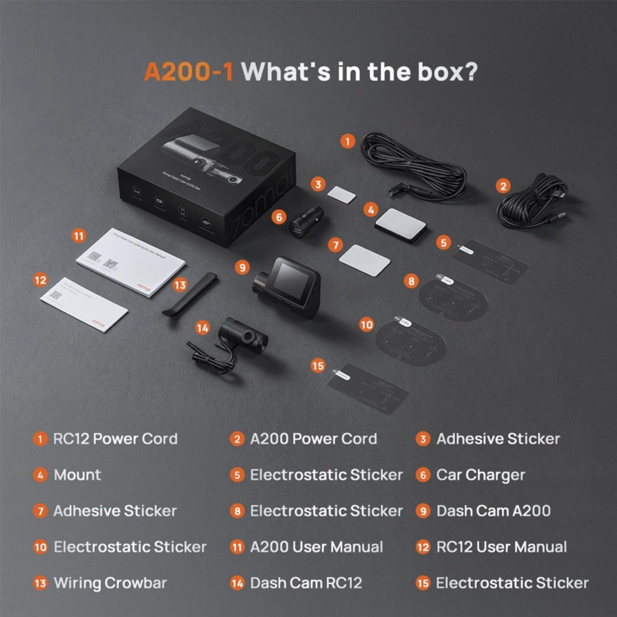 Xiaomi 70mai A200 Dash Cam and RC11 Rear Cam Set - Black