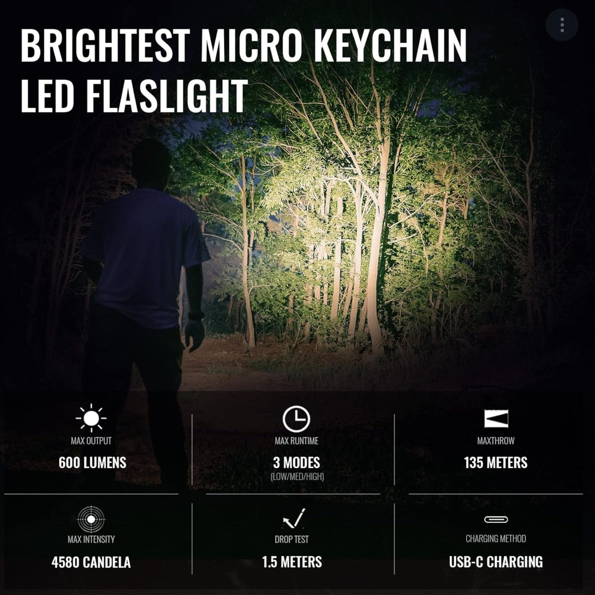 Yemao Multi-Functional TG3 Bulb Mini Necklace Flashlight YM-M10 - Black