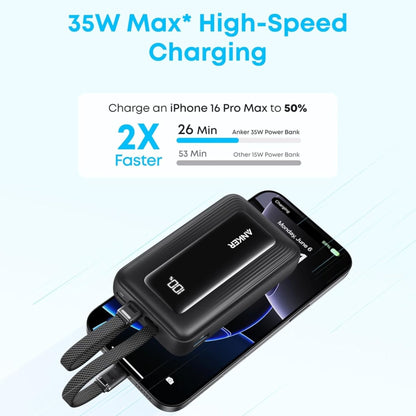 Anker Zolo Power Bank 10000mAh 35W with Dual Built-in USB-C Cables - Black - STOORE.AE | ستور الامارات