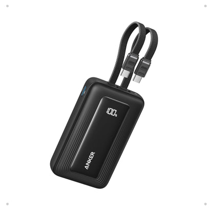 Anker Zolo Power Bank 10000mAh 35W with Dual Built-in USB-C Cables - Black - STOORE.AE | ستور الامارات
