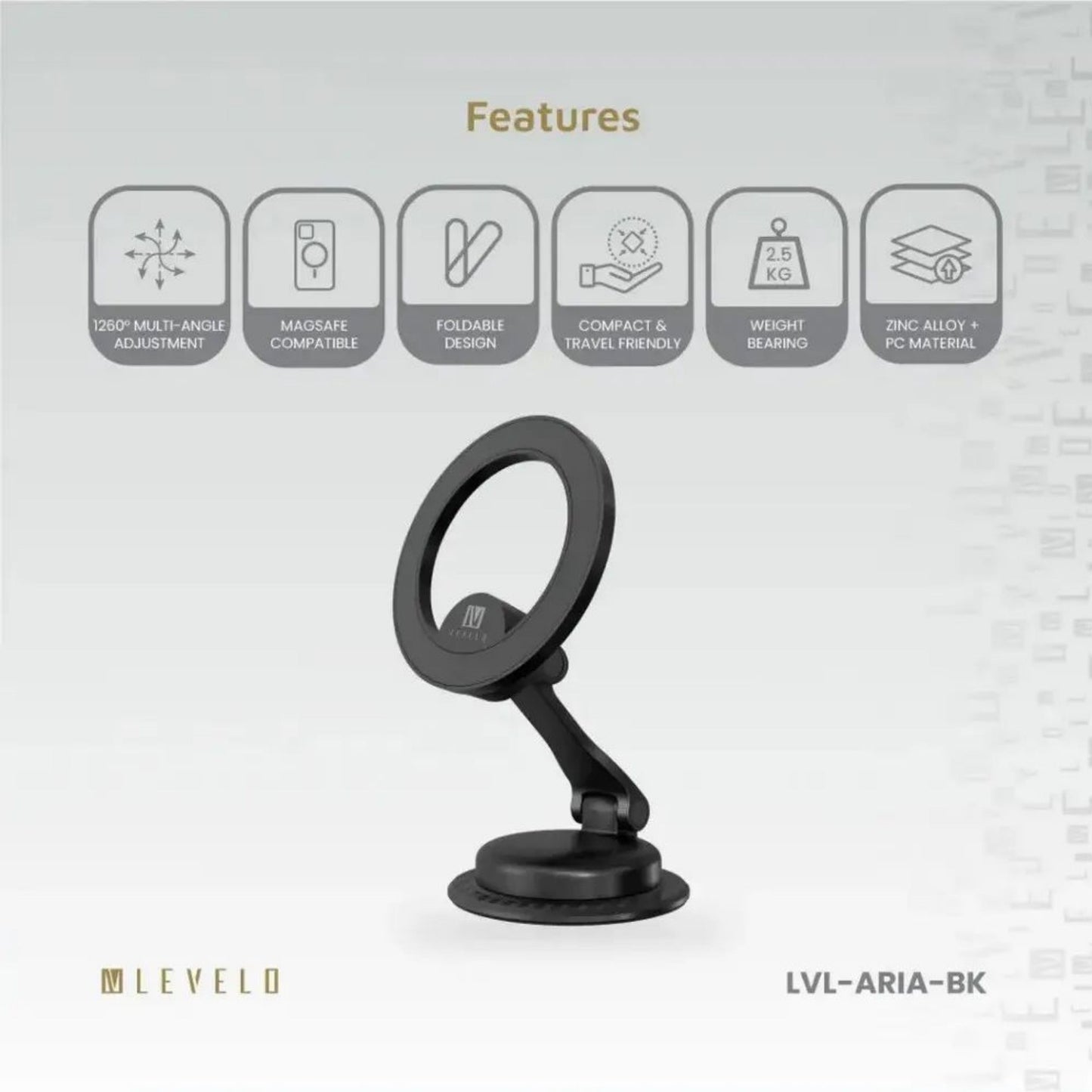 Levelo Aria MagSafe Car Phone Holder - Black