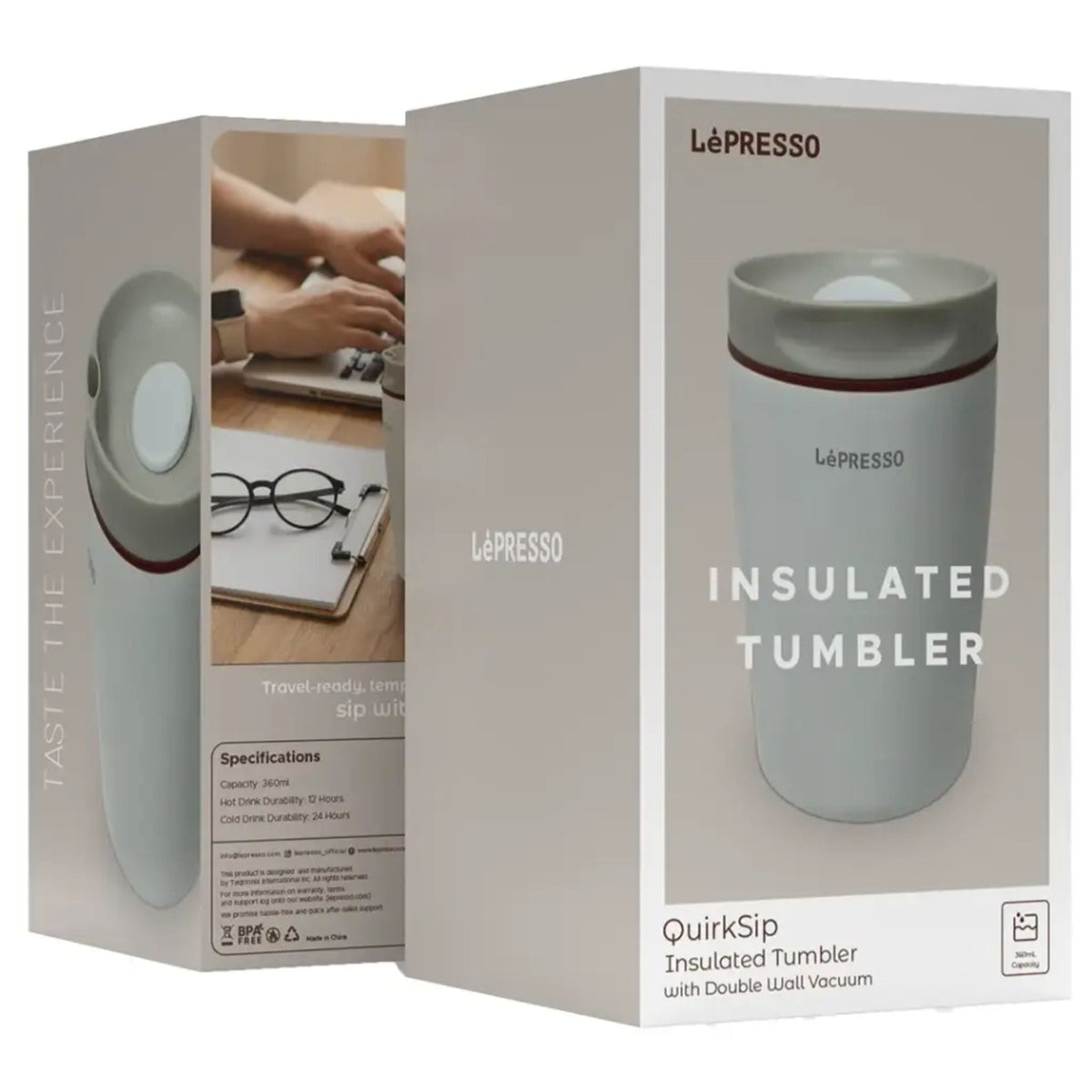 Lepresso Quirksip Insulated Tumbler Double Wall Vacuum Mug 360ml - Beige - STOORE.AE | ستور الامارات