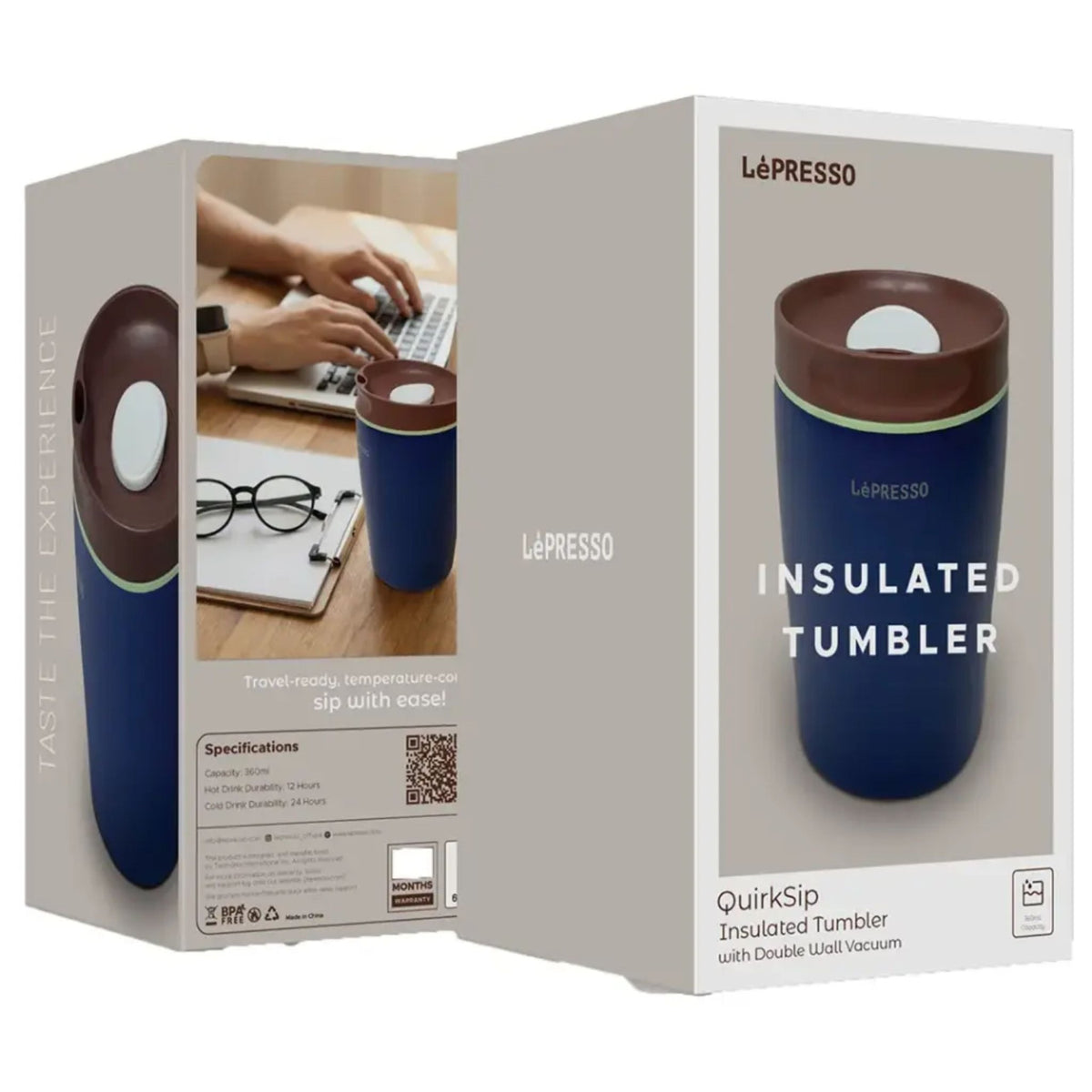 Lepresso Quirksip Insulated Tumbler Double Wall Vacuum Mug 360ml - Blue - STOORE.AE | ستور الامارات