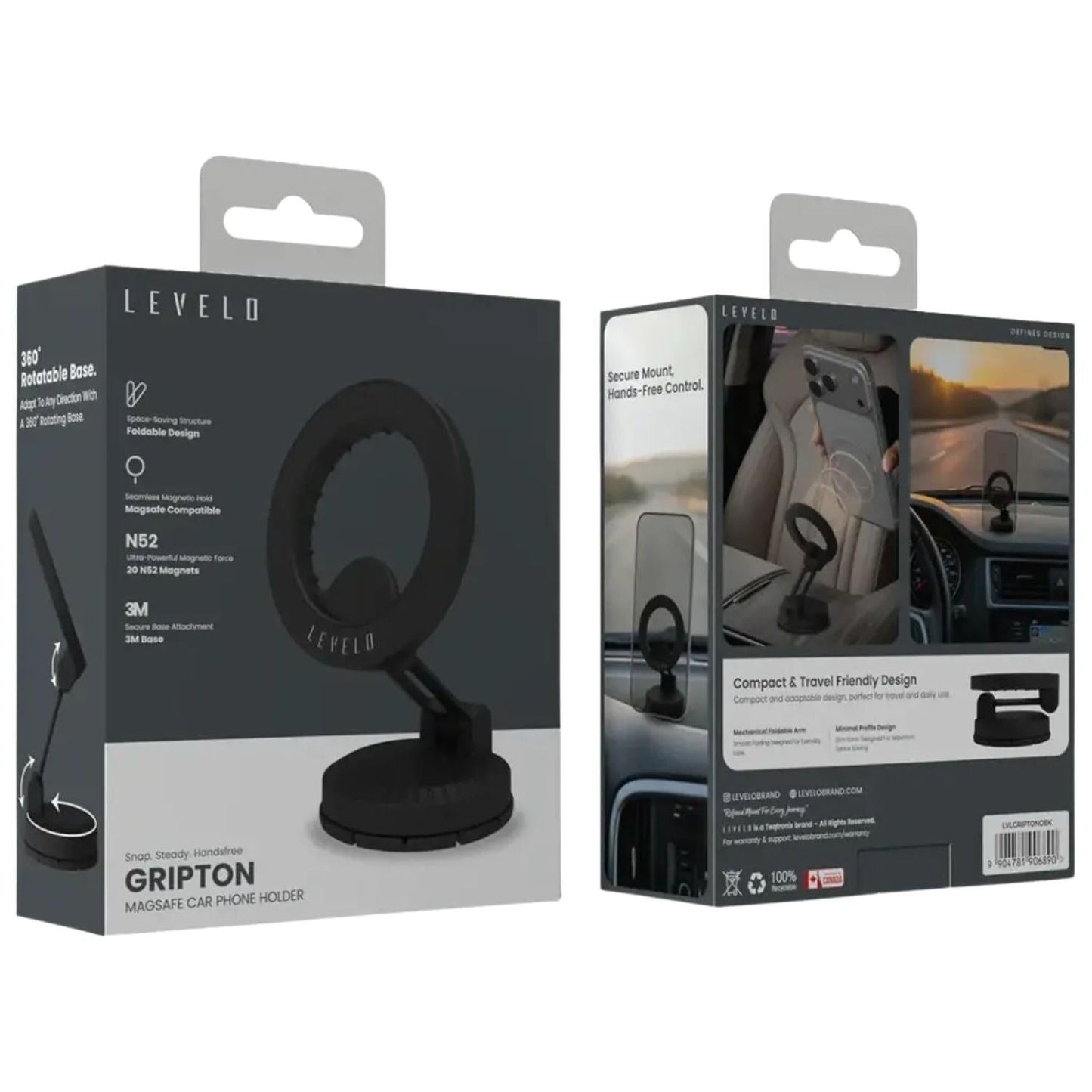 Levelo Gripton MagSafe Car Phone Holder - Black - STOORE.AE | ستور الامارات