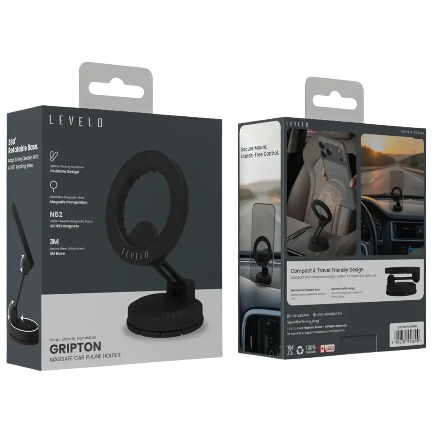 Levelo Gripton MagSafe Car Phone Holder - Black - STOORE.AE | ستور الامارات