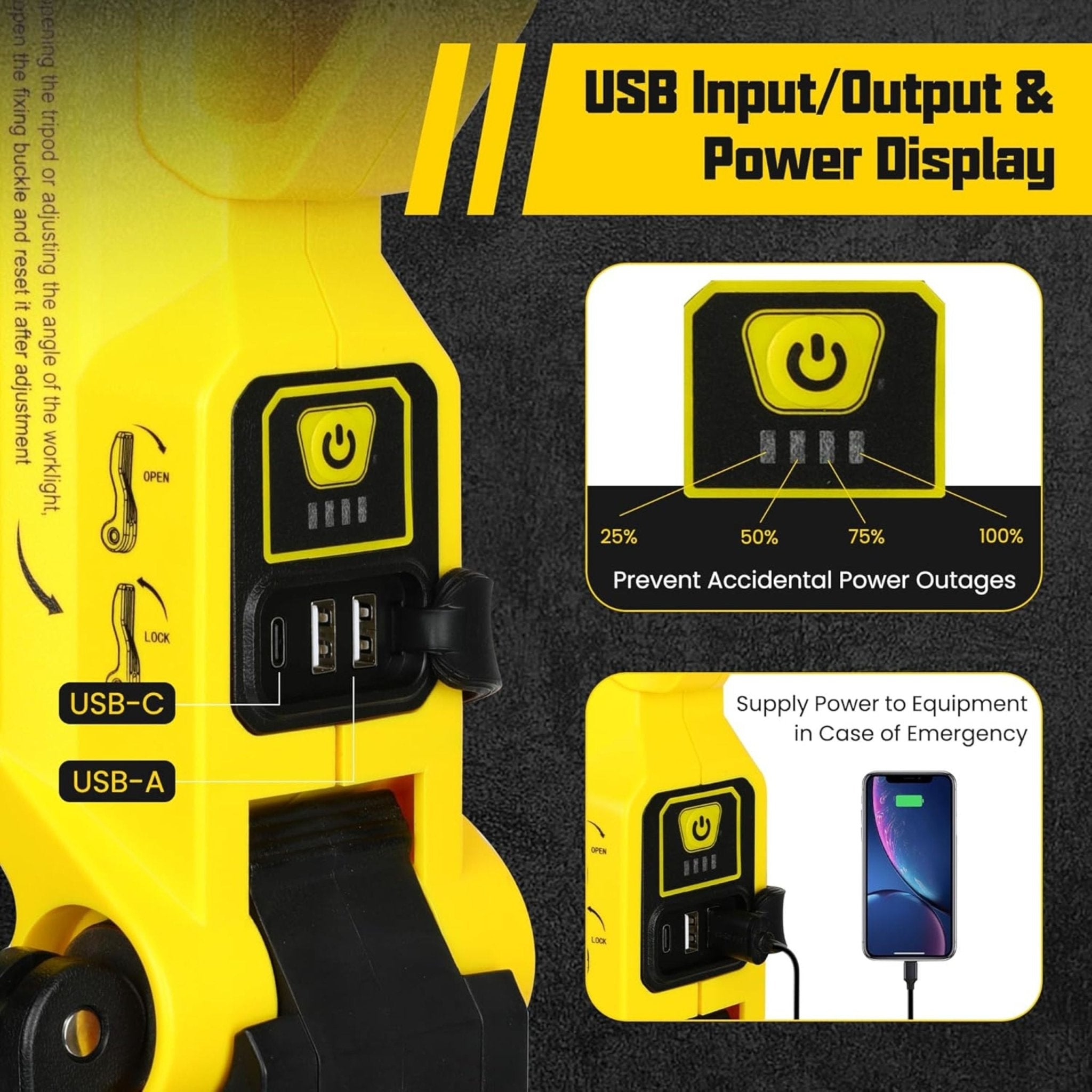 MX - 5085 Rechargeable Cordless LED Work Light with Stand - Yellow - STOORE.AE | ستور الامارات