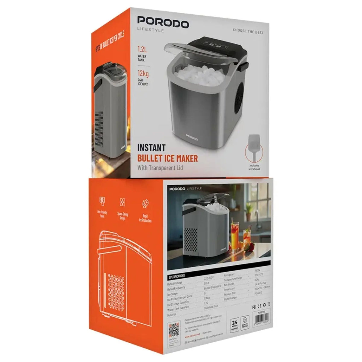 Porodo Lifestyle Instant Bullet Ice Maker - Silver - STOORE.AE | ستور الامارات