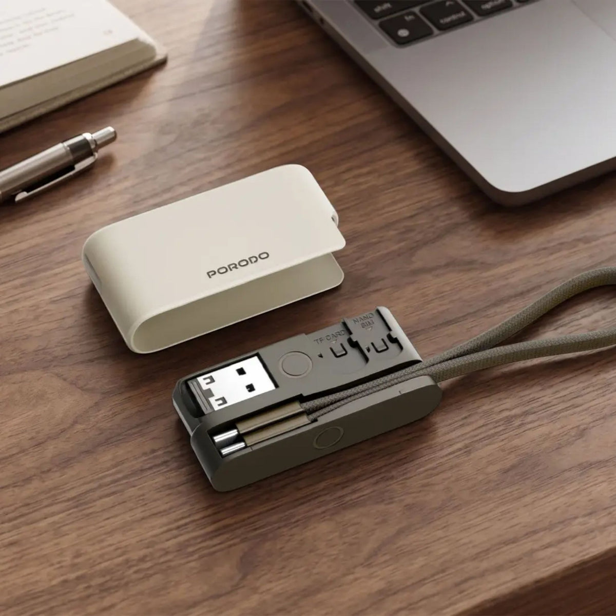 Porodo Linken 6-in-1 Multi-Connector Cable Kit With 60W USB-C to USB-C Cable- Beige - STOORE.AE | ستور الامارات