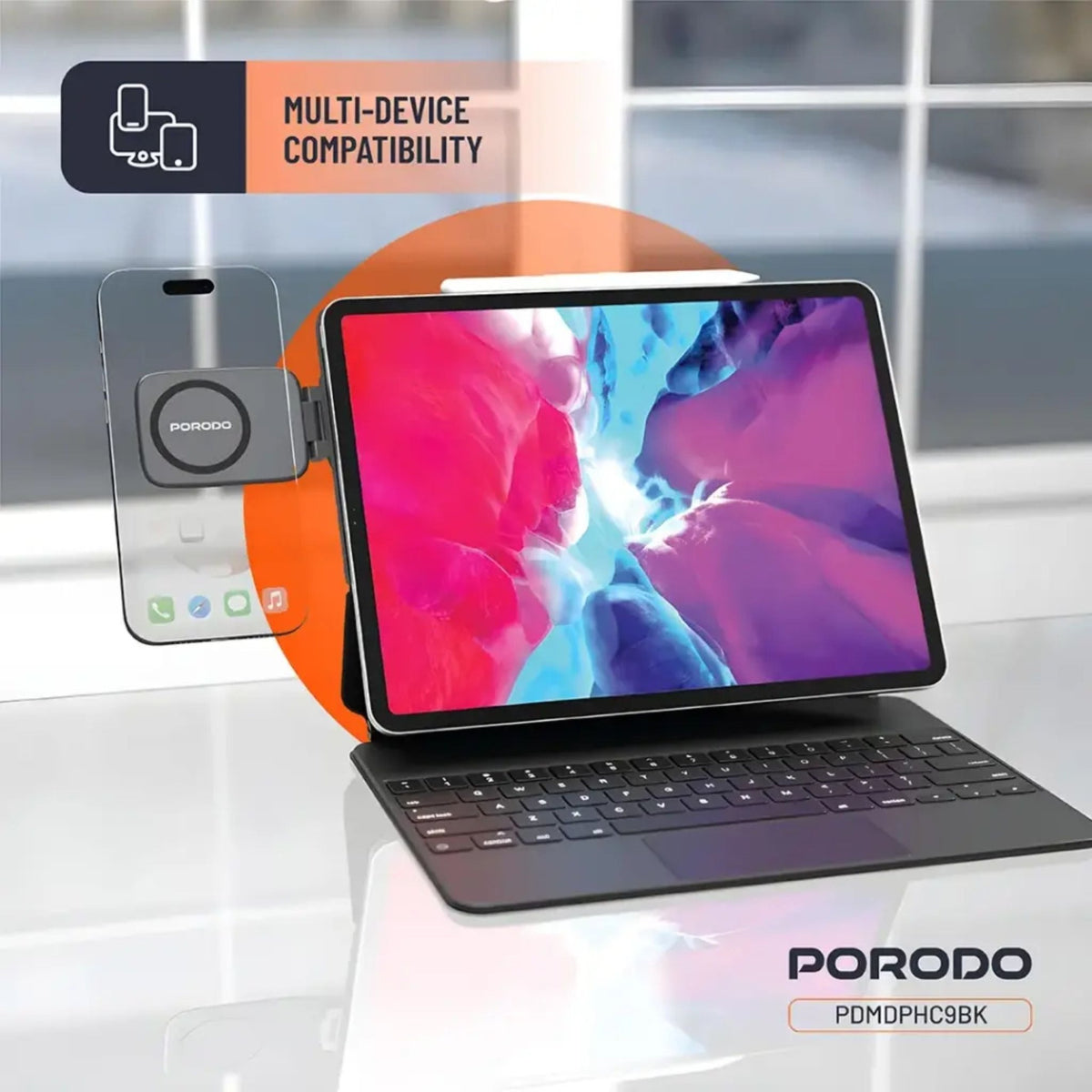 Porodo Magnifold Ultra-Slim Phone Holder - Black - STOORE.AE | ستور الامارات