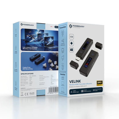 Powerology VELINK Wireless HDMI Transmitter & Receiver 50m Full HD 1080P - Black - STOORE.AE | ستور الامارات