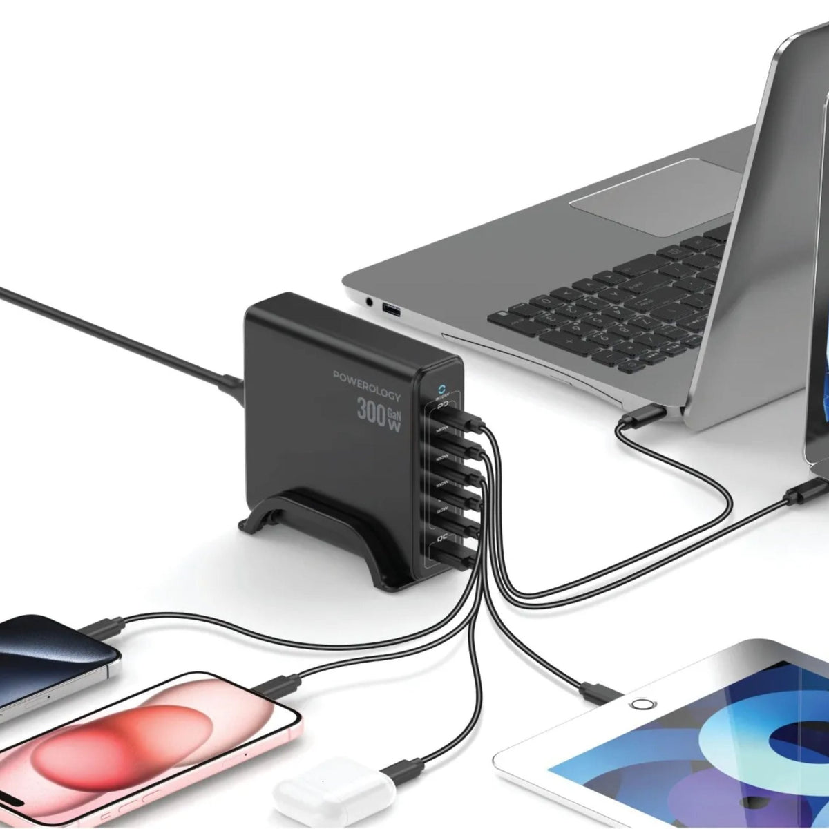 Powerology Volt-X GaN Smart Desktop Charger 300W - Black - STOORE.AE | ستور الامارات