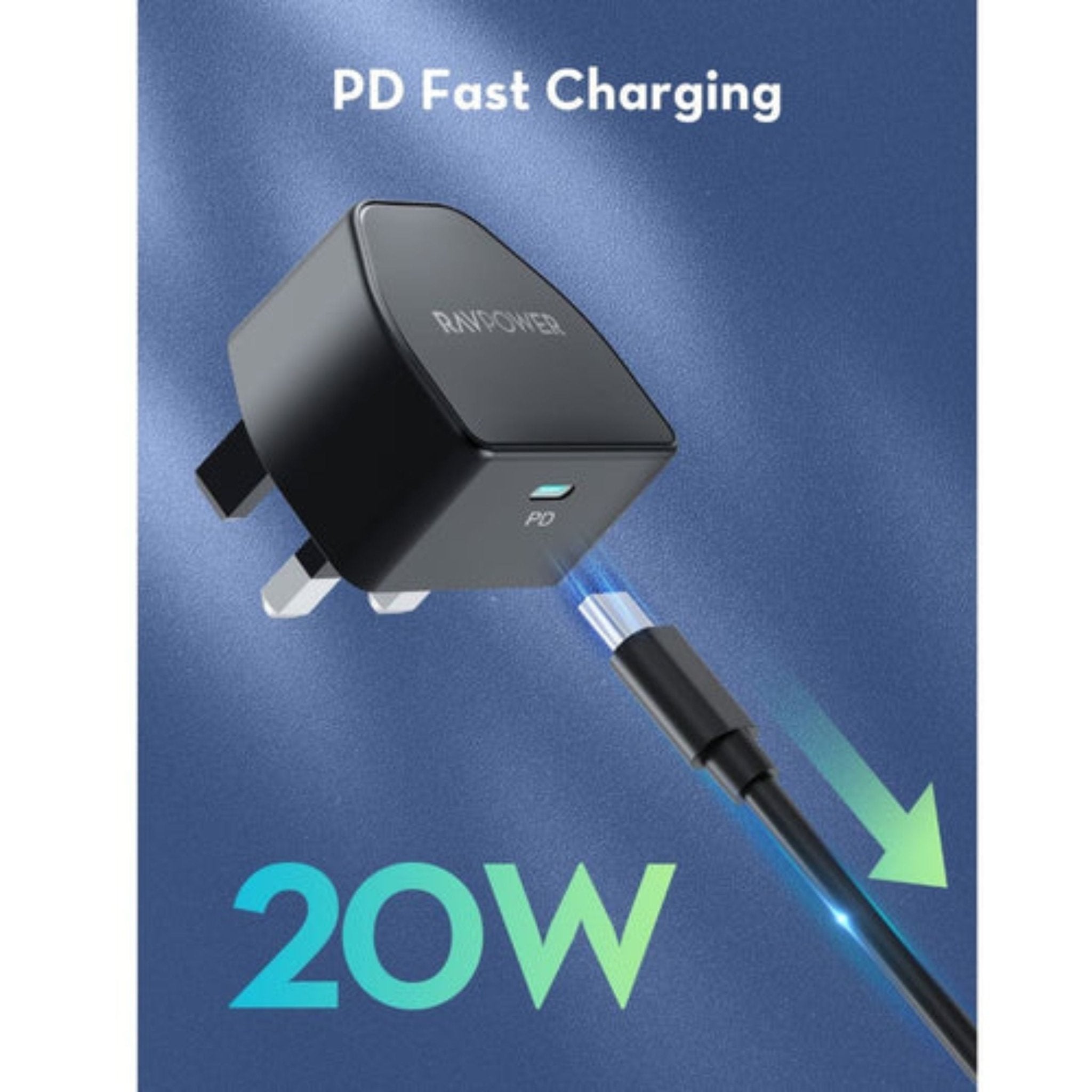 Ravpower PD Pioneer 20W Wall Charger+ USB-C to USB-C Cable 1 M- Black 