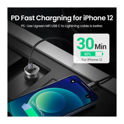 UGREEN 30 USB-A & USB-C 30W Car Charger - Gray - STOORE.AE | ستور الامارات