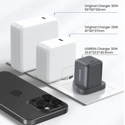 UGREEN 30W Type-C GaN Fast Charger with Type-C Cable - Black - STOORE.AE | ستور الامارات