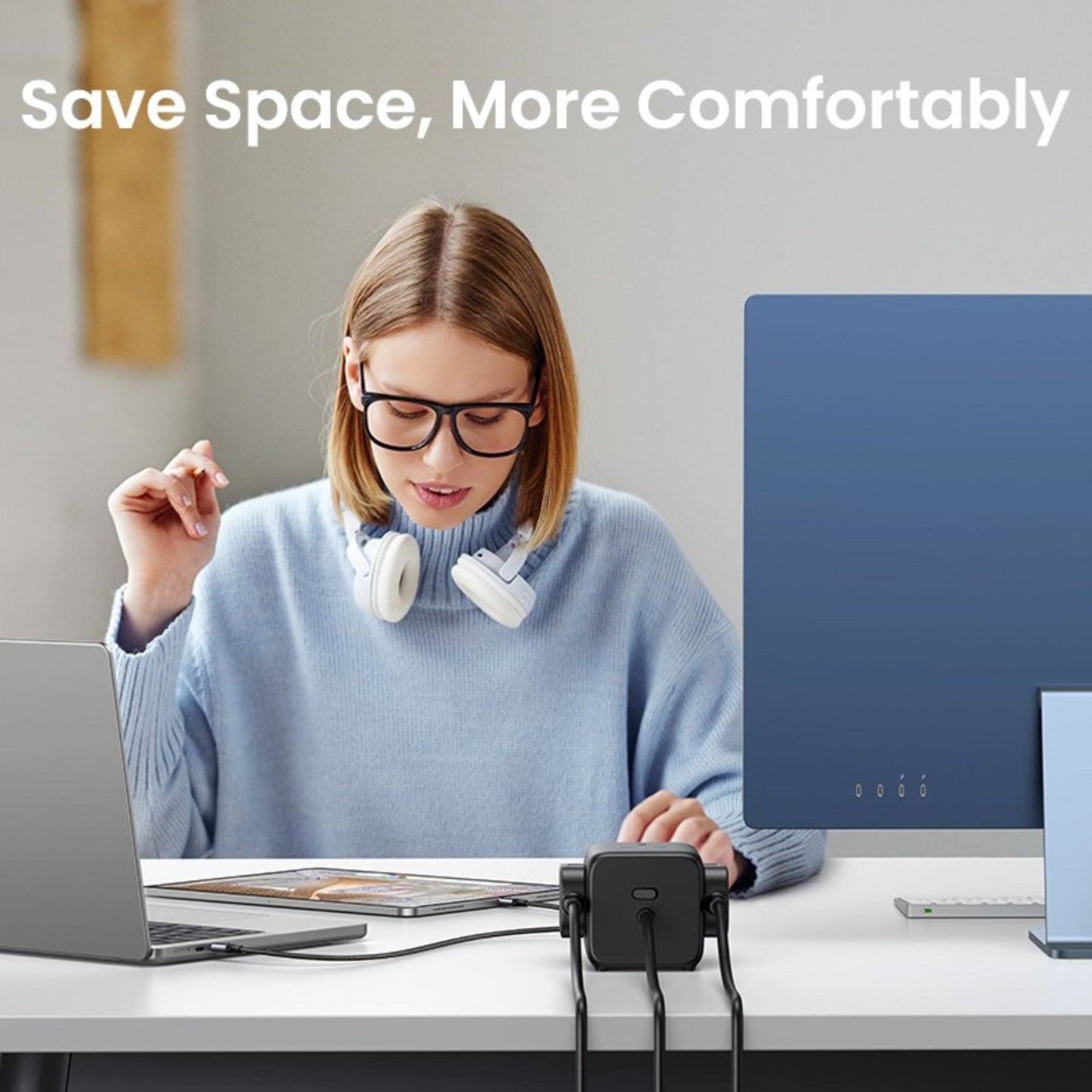 Ugreen 65W Power Strip DigiNest Cube GaN Extension USB C Plug 7-in-1 Port - Black - STOORE.AE | ستور الامارات