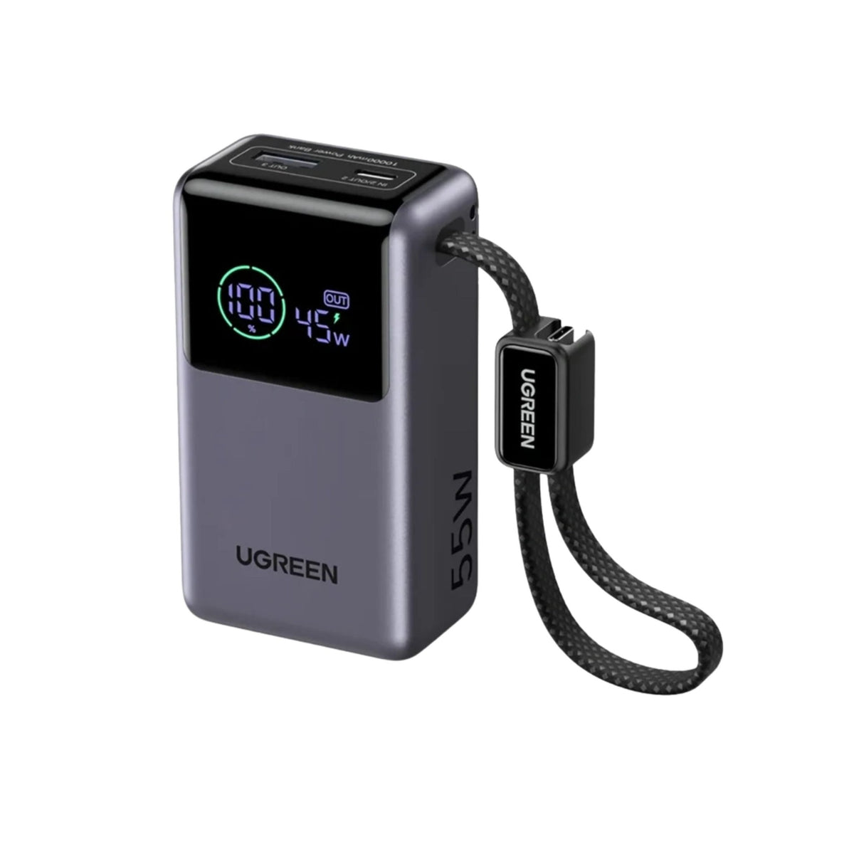 UGREEN Nexode Pro 10000mAh 55W Power Bank with Built-in USB-C Cable - Black - STOORE.AE | ستور الامارات