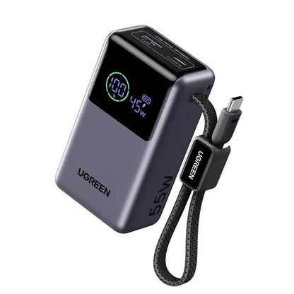 UGREEN Nexode Pro 10000mAh 55W Power Bank with Built-in USB-C Cable - Black - STOORE.AE | ستور الامارات