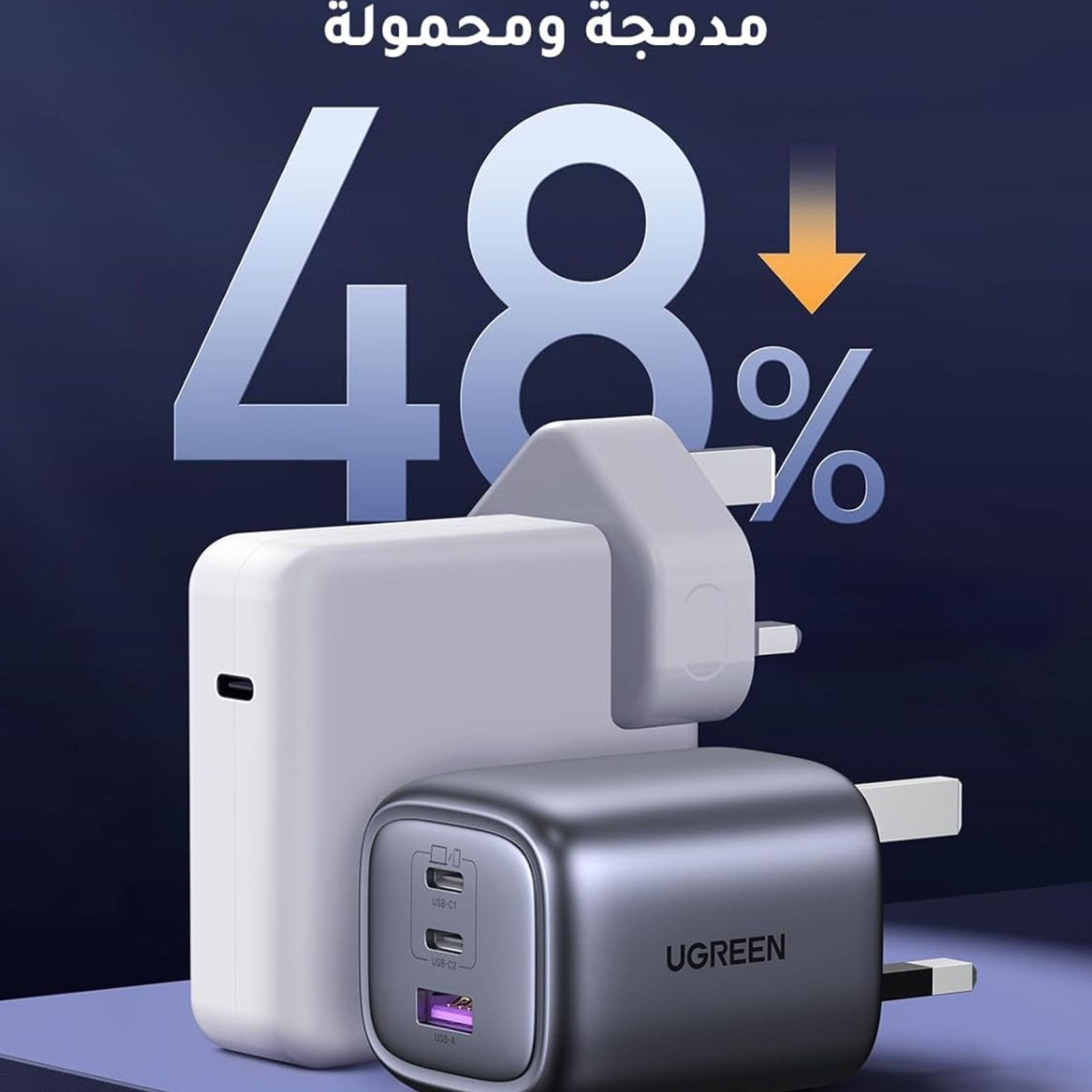 UGREEN Nexode S 3 - Port GaN 65W Fast Charger Adapter - Grey - STOORE.AE | ستور الامارات