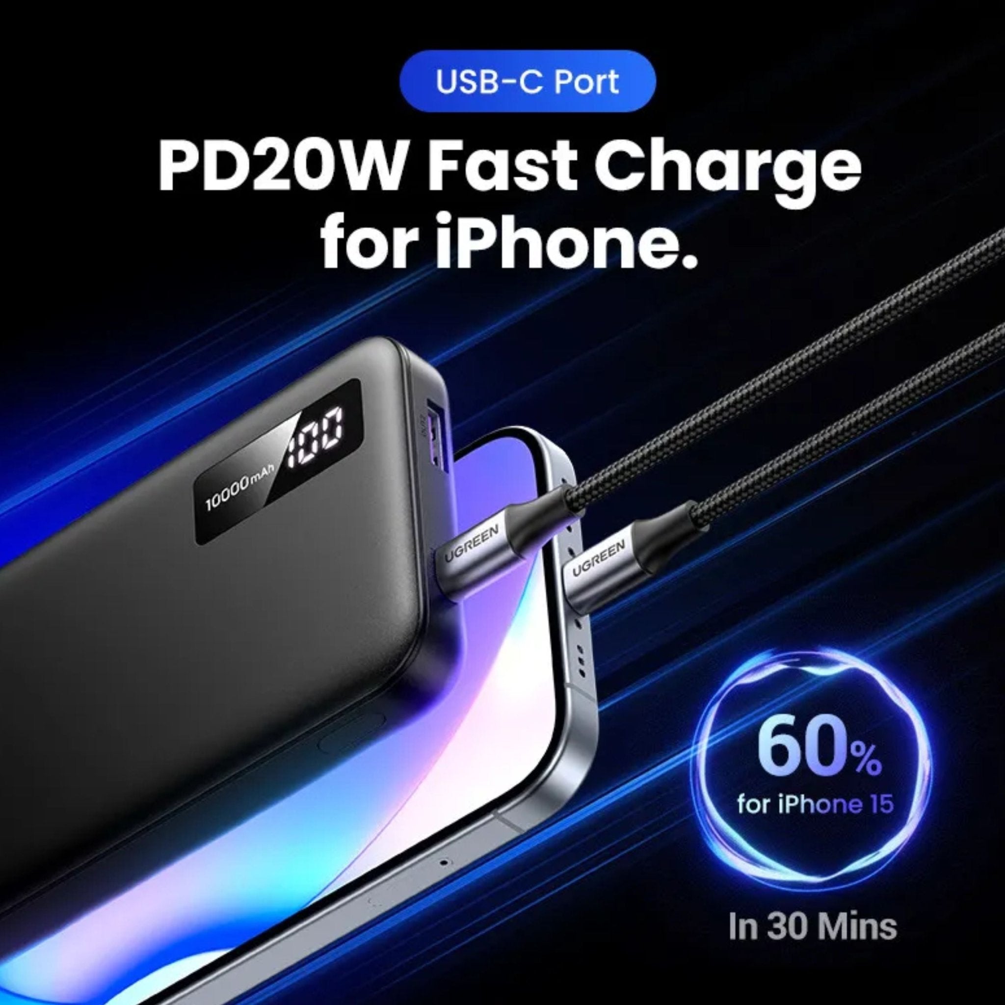 UGREEN PD 20W Two - way Fast Charging Power Bank 10000mAh - Grey - STOORE.AE | ستور الامارات