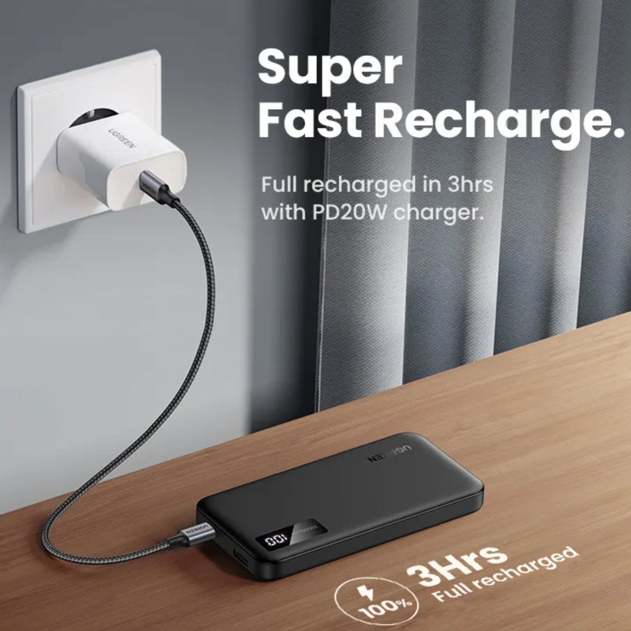 UGREEN PD 20W Two - way Fast Charging Power Bank 10000mAh - Grey - STOORE.AE | ستور الامارات