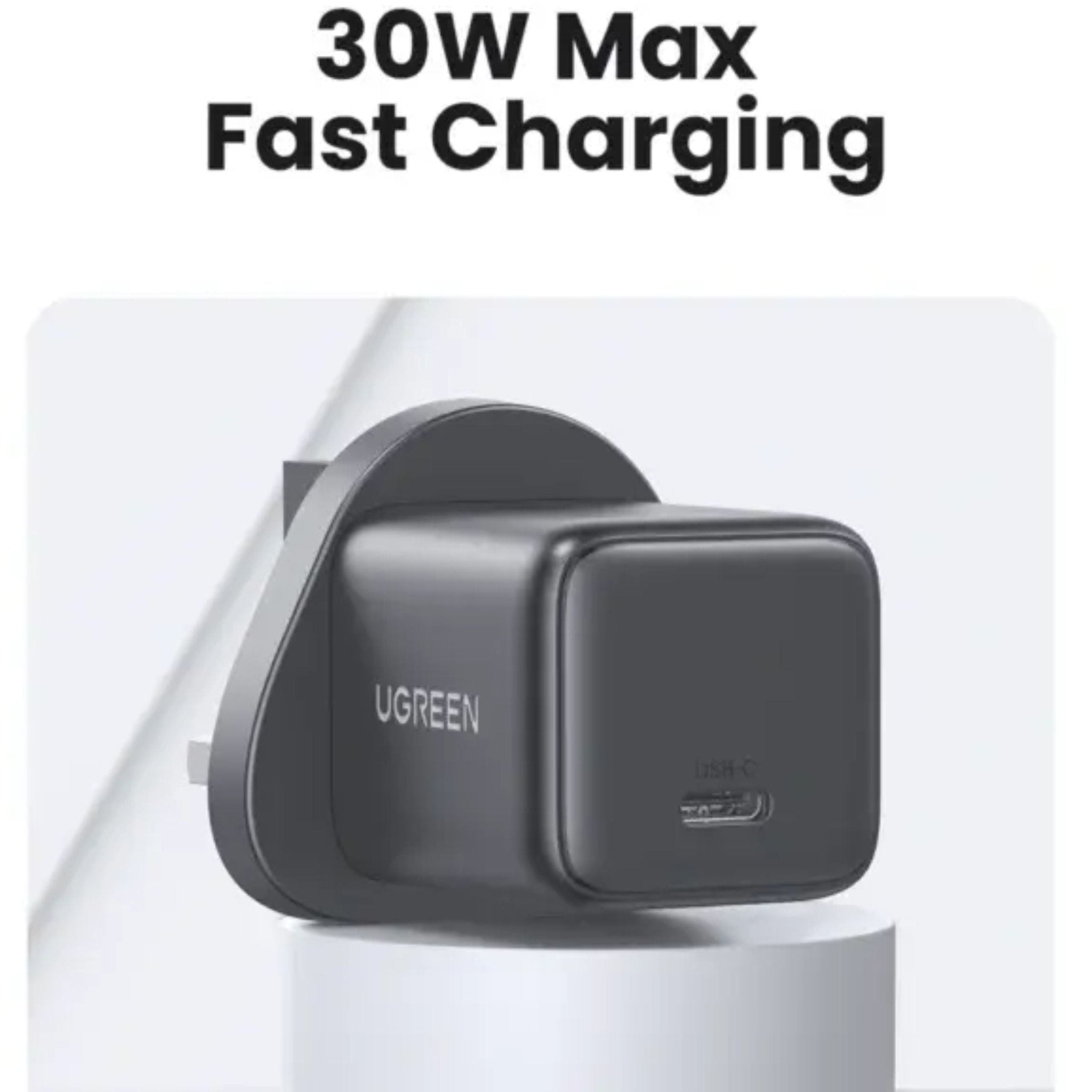 UGREEN USB - C GaN 30W Fast Charger Adapter - Grey - STOORE.AE | ستور الامارات
